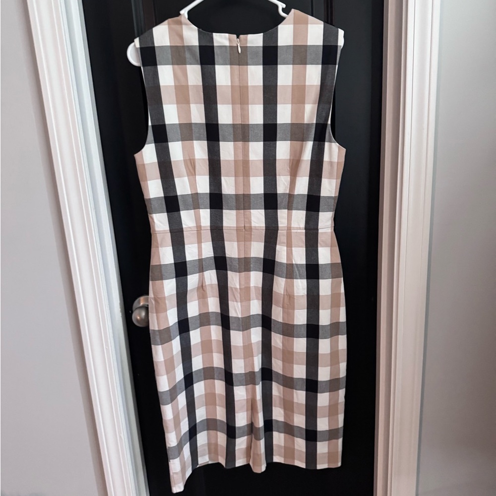 Ann Taylor Sleeveless Plaid Midi Dress in Black, Cream & Tan